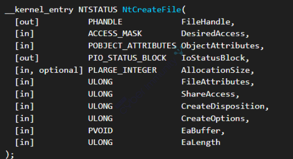 ảnh 2.1 prototype của NtCreateFile